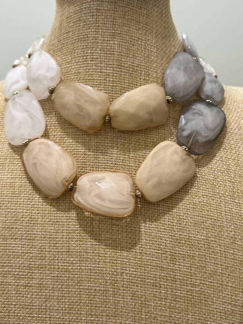 Tri-toned (Beige, Cream & Gray) Statement Resin Necklace